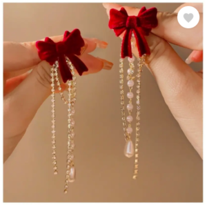 Red Bow Korean Drop and Dangler Earrings Alloy Drops & Danglers